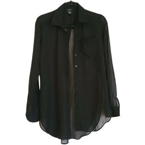 Sheer Long Sleeved Women's Black Blouse Size Small Button Down Rue 21